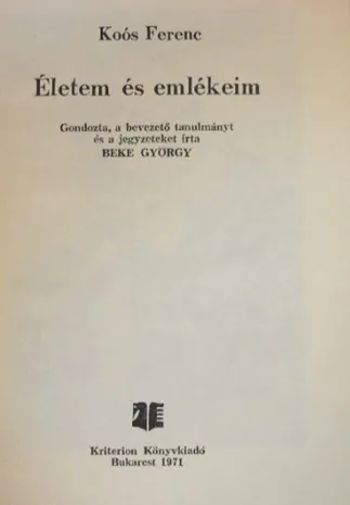 Ajánlat Koós Ferenc - Életem és emlékeim